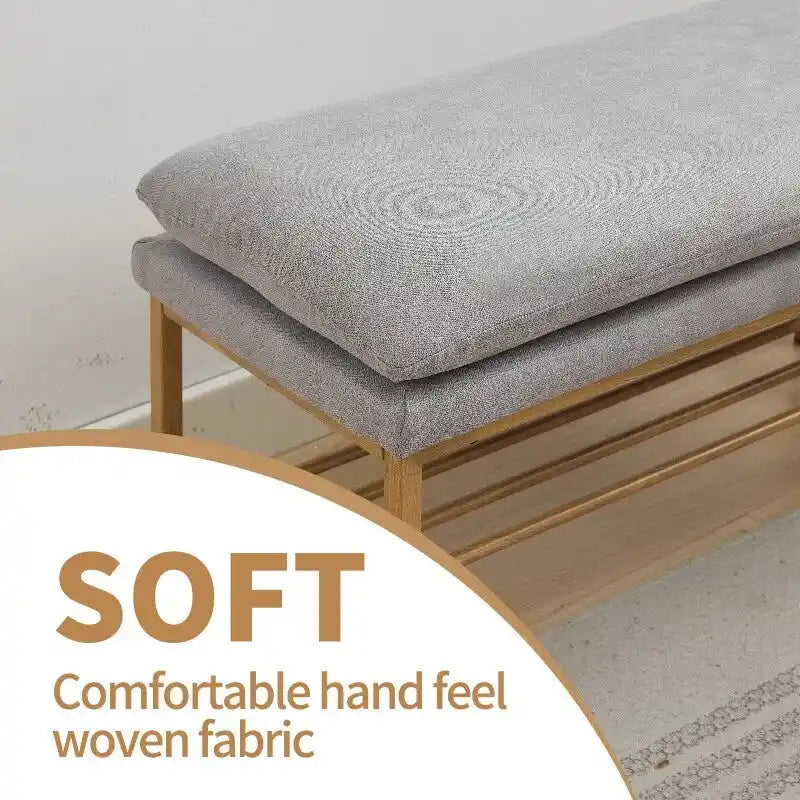 Panca contenitore in lino imbottita Nera / Grigia / Beige – Gambe in metallo, seduta per 2 persone