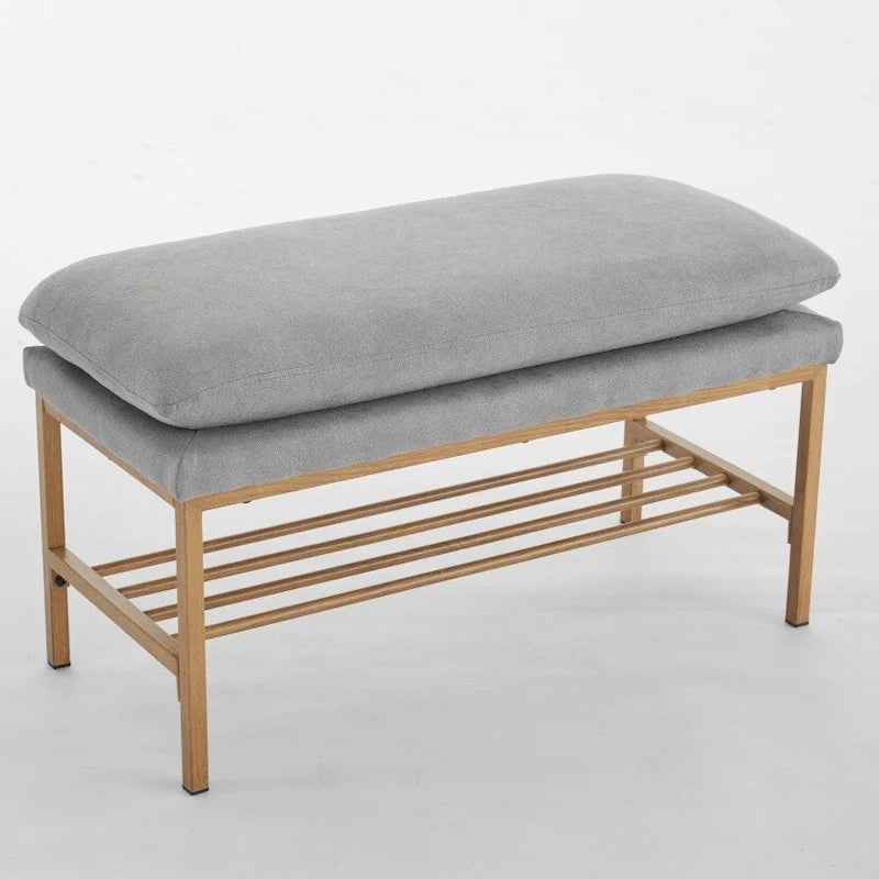 Panca contenitore in lino imbottita Nera / Grigia / Beige – Gambe in metallo, seduta per 2 persone