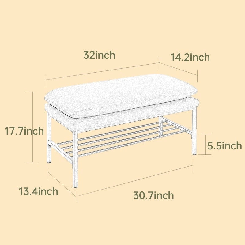 Panca contenitore in lino imbottita Nera / Grigia / Beige – Gambe in metallo, seduta per 2 persone