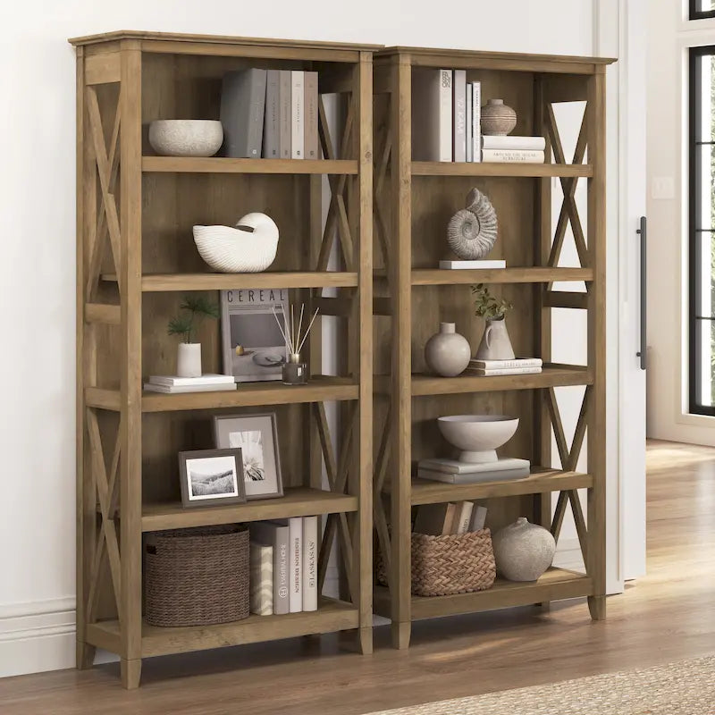 Set di 2 librerie a 5 ripiani – Stile rustico, diversi colori disponibili