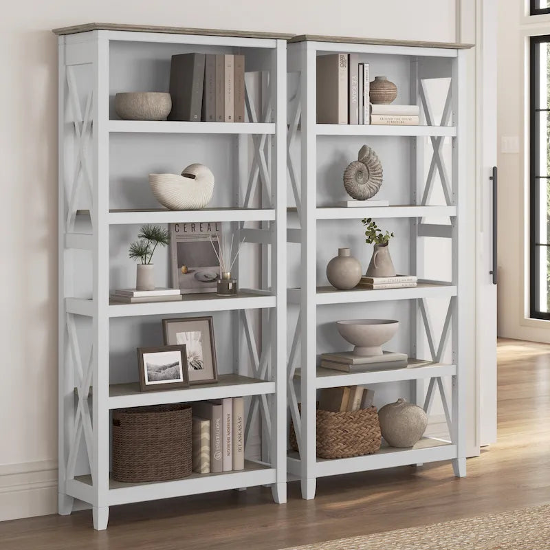 Set di 2 librerie a 5 ripiani – Stile rustico, diversi colori disponibili