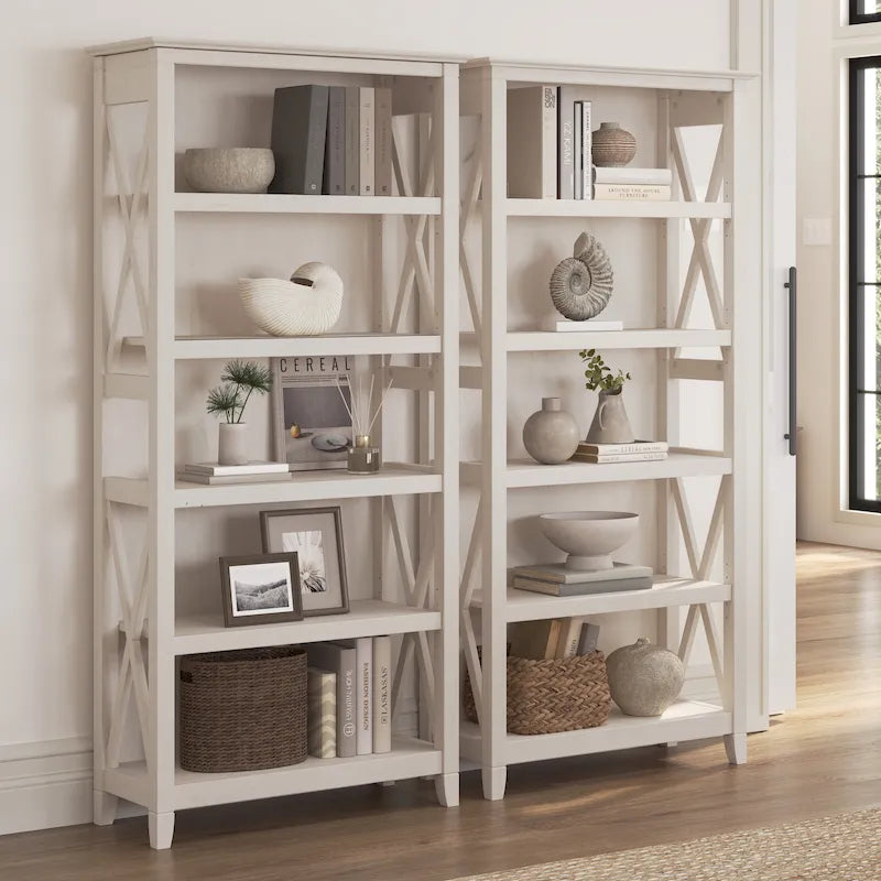 Set di 2 librerie a 5 ripiani – Stile rustico, diversi colori disponibili