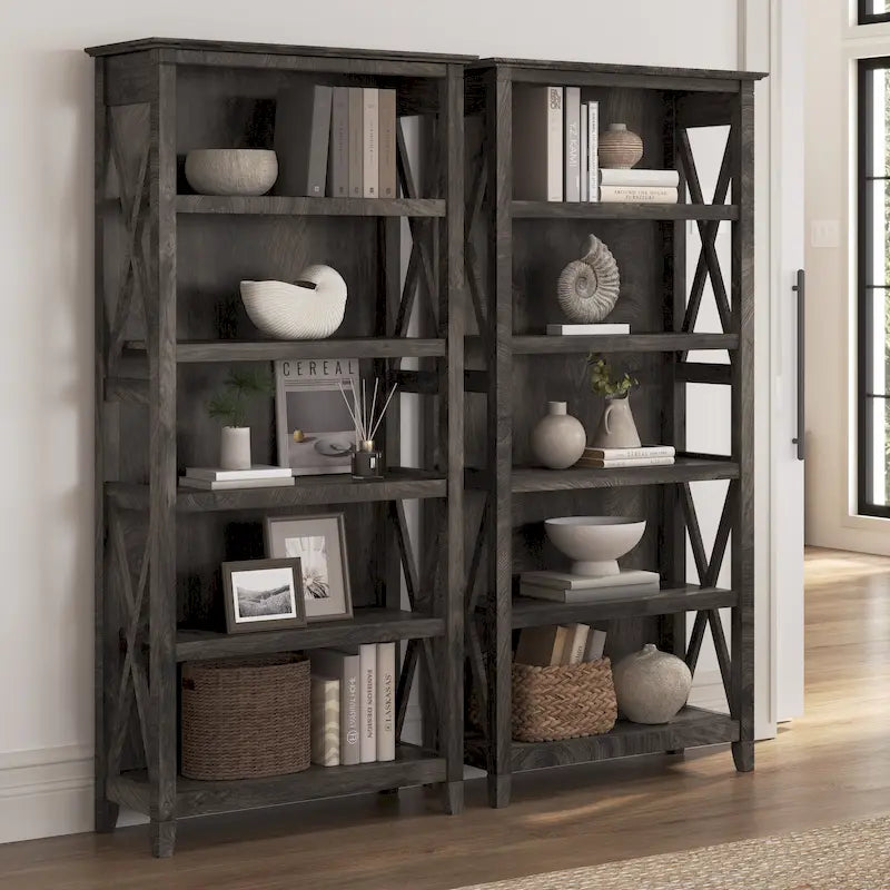 Set di 2 librerie a 5 ripiani – Stile rustico, diversi colori disponibili