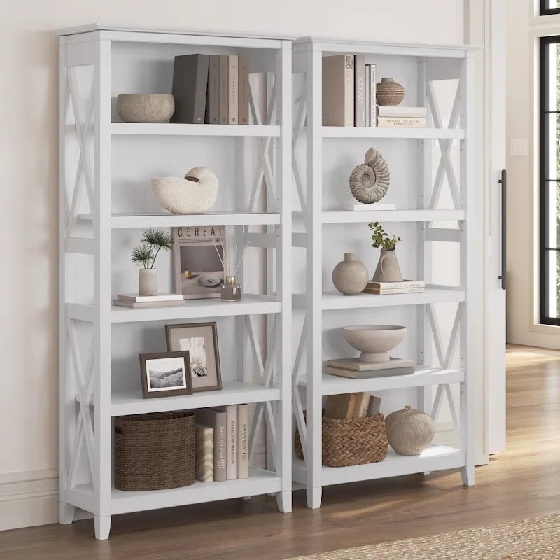 Set di 2 librerie a 5 ripiani – Stile rustico, diversi colori disponibili