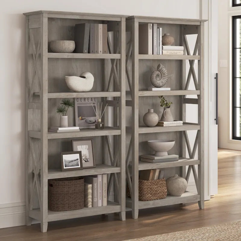 Set di 2 librerie a 5 ripiani – Stile rustico, diversi colori disponibili