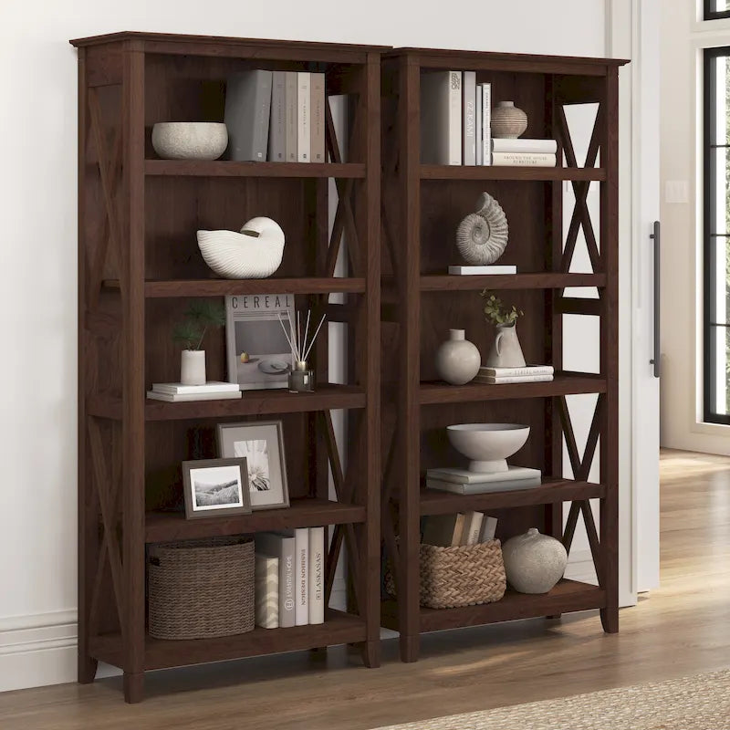 Set di 2 librerie a 5 ripiani – Stile rustico, diversi colori disponibili