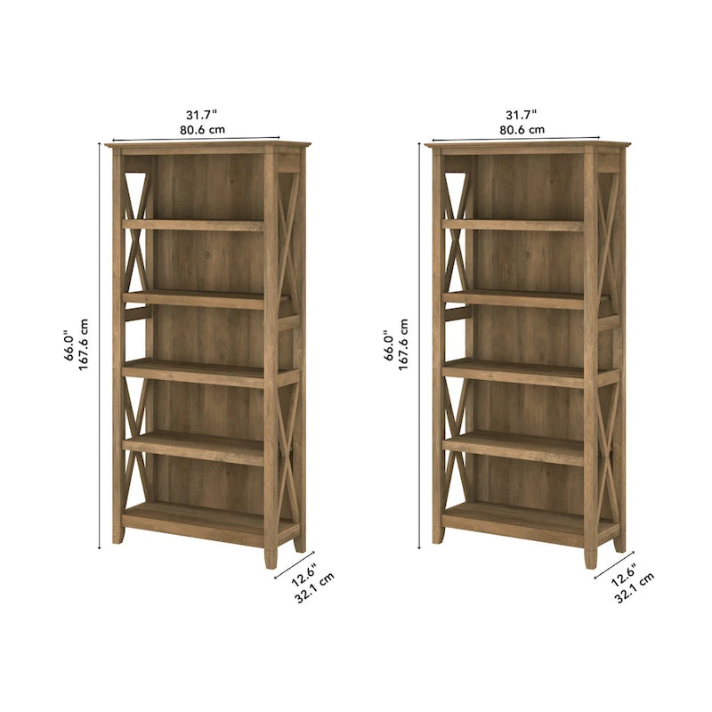 Set di 2 librerie a 5 ripiani – Stile rustico, diversi colori disponibili