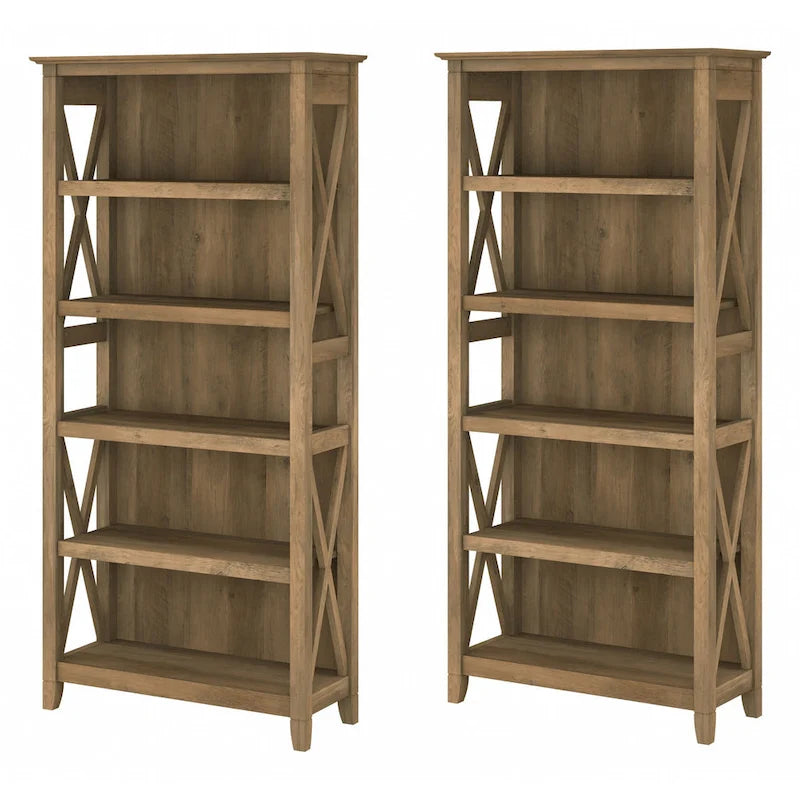 Set di 2 librerie a 5 ripiani – Stile rustico, diversi colori disponibili