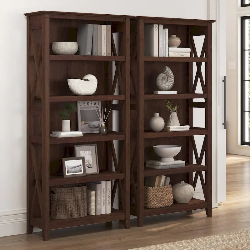 Set di 2 librerie a 5 ripiani – Stile rustico, diversi colori disponibili