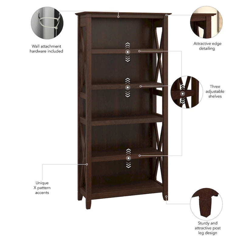 Set di 2 librerie a 5 ripiani – Stile rustico, diversi colori disponibili