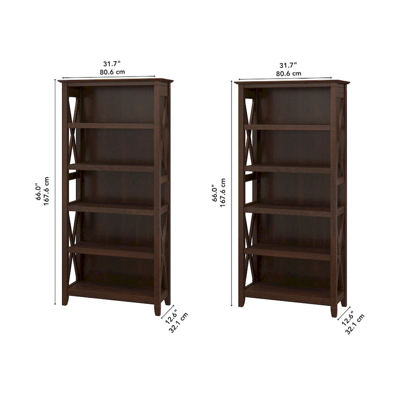 Set di 2 librerie a 5 ripiani – Stile rustico, diversi colori disponibili