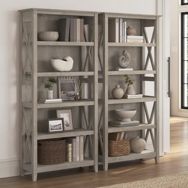 Set di 2 librerie a 5 ripiani – Stile rustico, diversi colori disponibili
