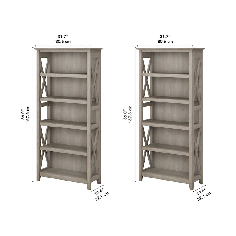 Set di 2 librerie a 5 ripiani – Stile rustico, diversi colori disponibili
