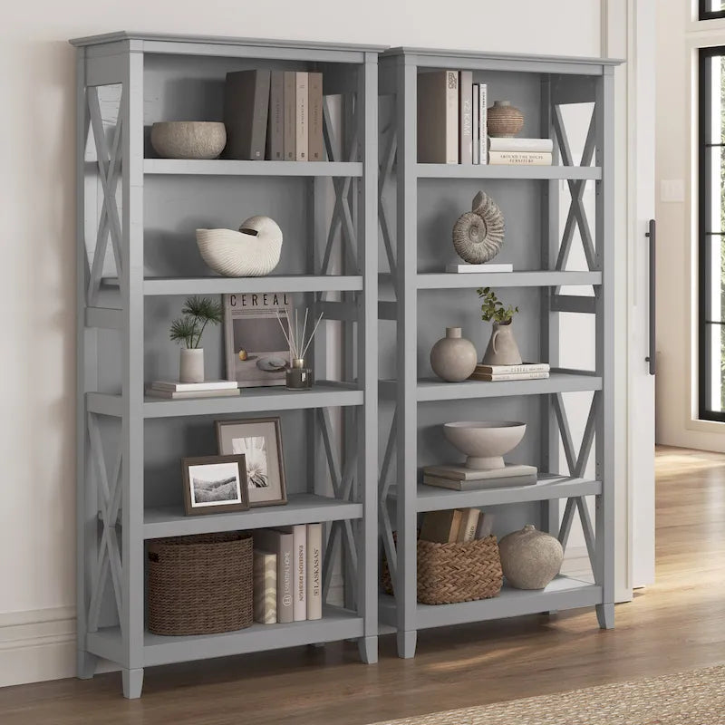 Set di 2 librerie a 5 ripiani – Stile rustico, diversi colori disponibili