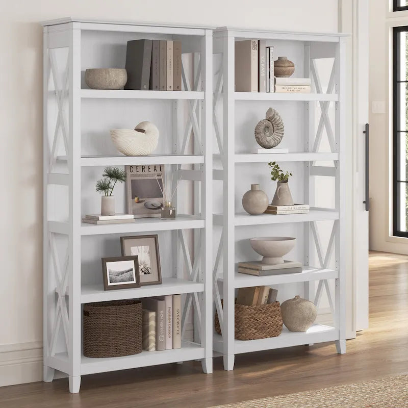 Set di 2 librerie a 5 ripiani – Stile rustico, diversi colori disponibili