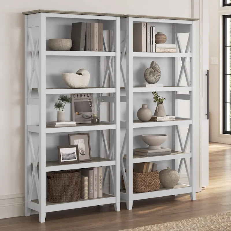 Set di 2 librerie a 5 ripiani – Stile rustico, diversi colori disponibili
