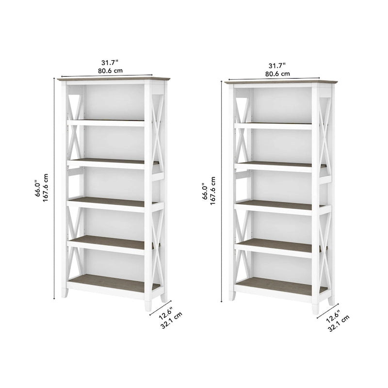 Set di 2 librerie a 5 ripiani – Stile rustico, diversi colori disponibili