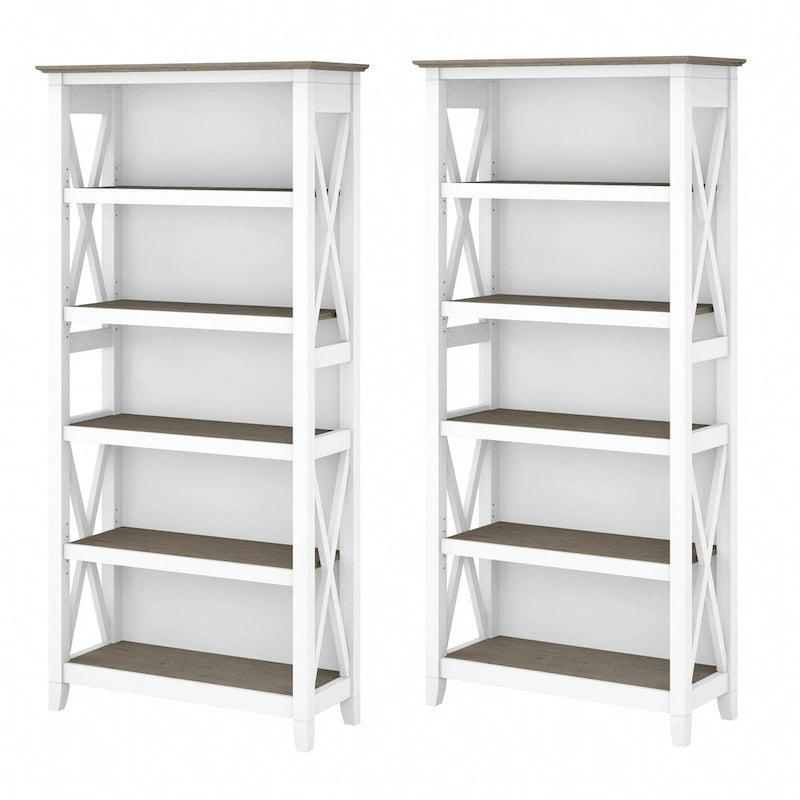 Set di 2 librerie a 5 ripiani – Stile rustico, diversi colori disponibili