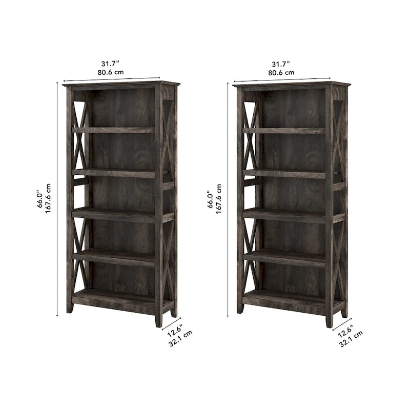 Set di 2 librerie a 5 ripiani – Stile rustico, diversi colori disponibili