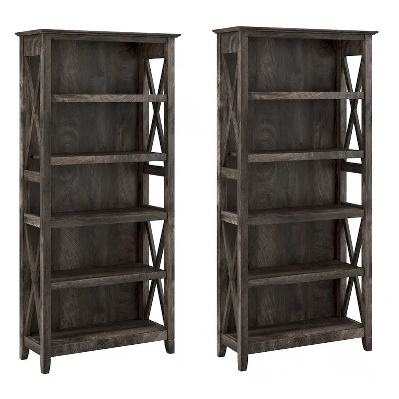 Set di 2 librerie a 5 ripiani – Stile rustico, diversi colori disponibili