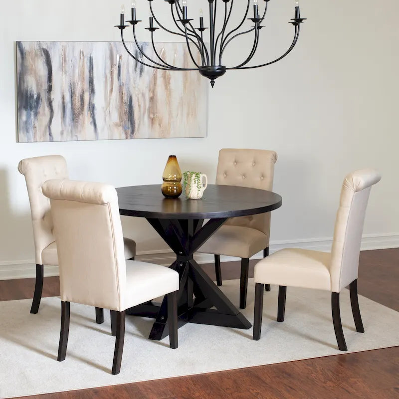 Beige / Blu / Grigio / Viola | Set da pranzo rotondo Cross-Buck | 5 pezzi | 4 posti