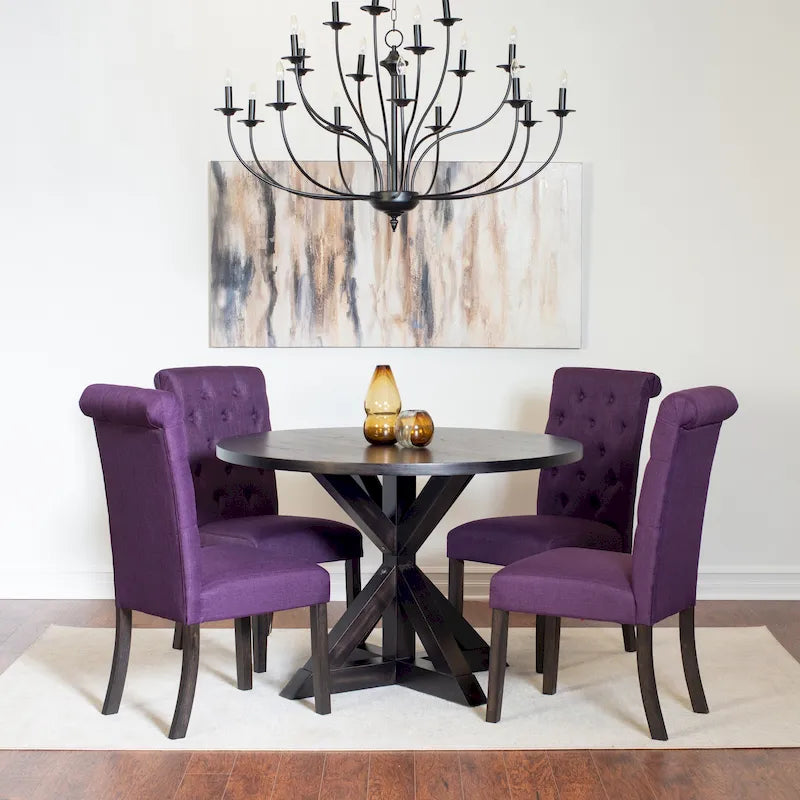 Beige / Blu / Grigio / Viola | Set da pranzo rotondo Cross-Buck | 5 pezzi | 4 posti