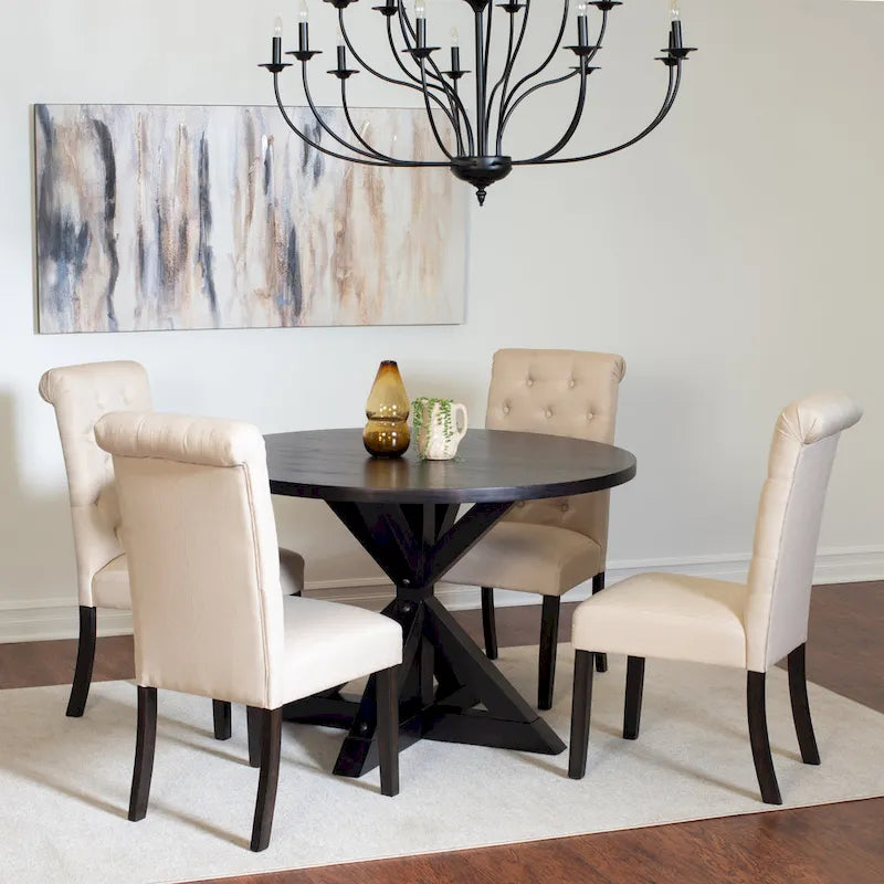 Beige / Blu / Grigio / Viola | Set da pranzo rotondo Cross-Buck | 5 pezzi | 4 posti