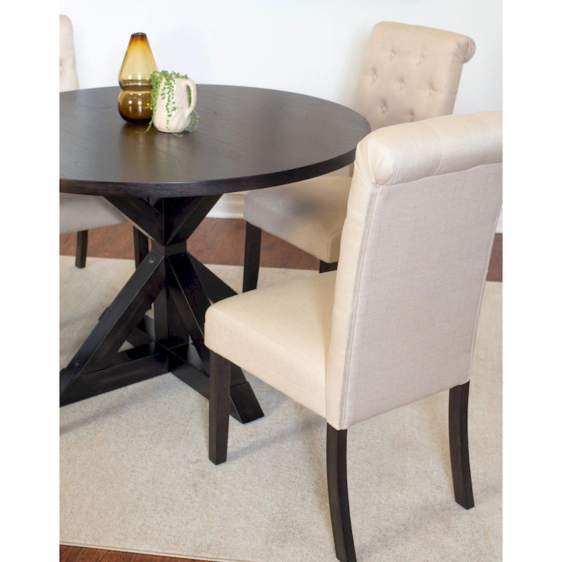 Beige / Blu / Grigio / Viola | Set da pranzo rotondo Cross-Buck | 5 pezzi | 4 posti