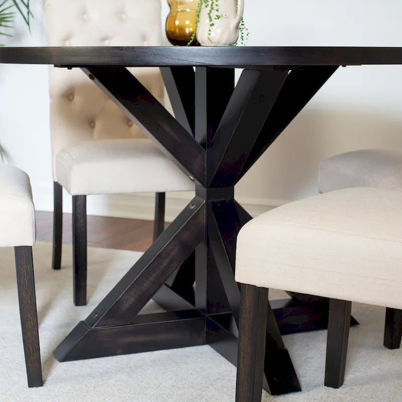 Beige / Blu / Grigio / Viola | Set da pranzo rotondo Cross-Buck | 5 pezzi | 4 posti