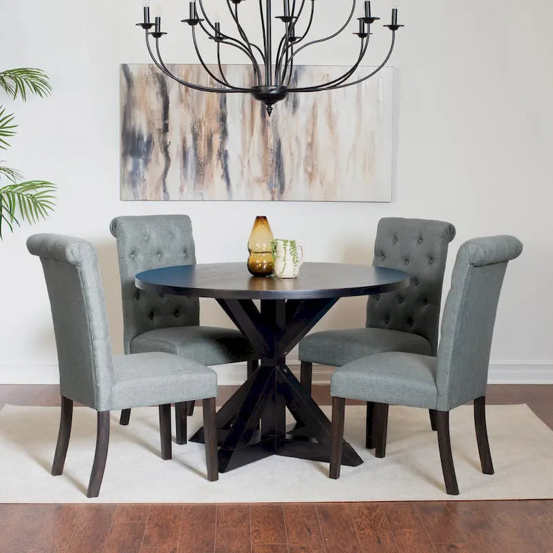 Beige / Blu / Grigio / Viola | Set da pranzo rotondo Cross-Buck | 5 pezzi | 4 posti