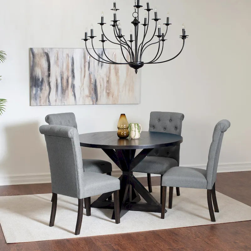 Beige / Blu / Grigio / Viola | Set da pranzo rotondo Cross-Buck | 5 pezzi | 4 posti