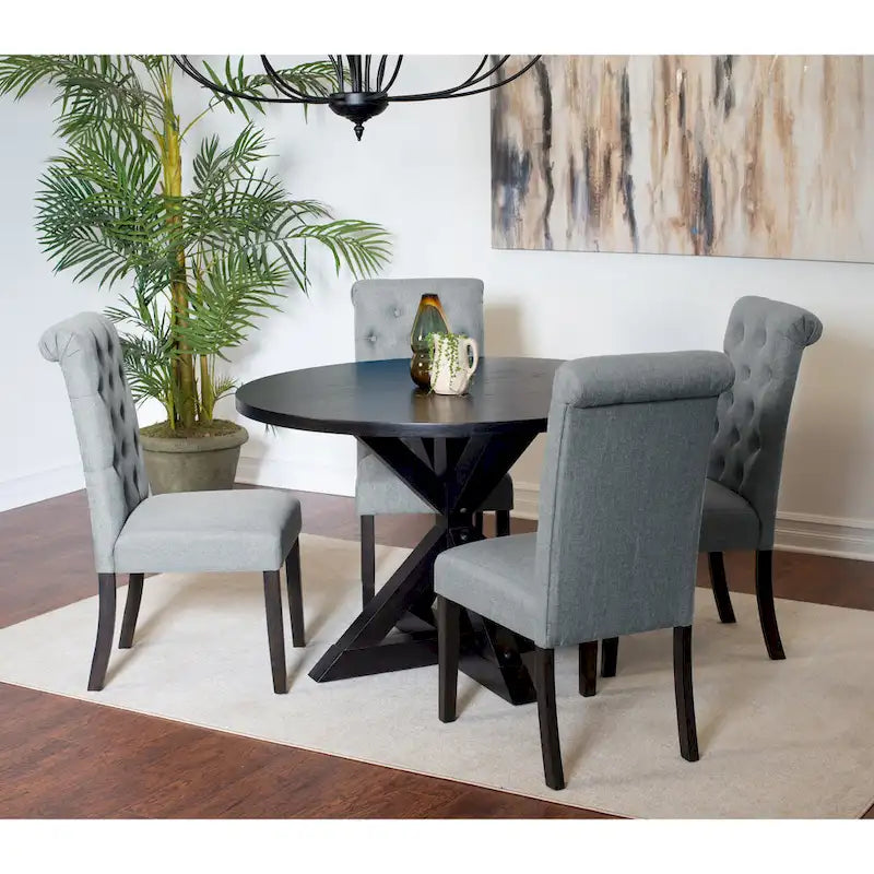 Beige / Blu / Grigio / Viola | Set da pranzo rotondo Cross-Buck | 5 pezzi | 4 posti