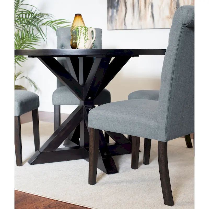 Beige / Blu / Grigio / Viola | Set da pranzo rotondo Cross-Buck | 5 pezzi | 4 posti