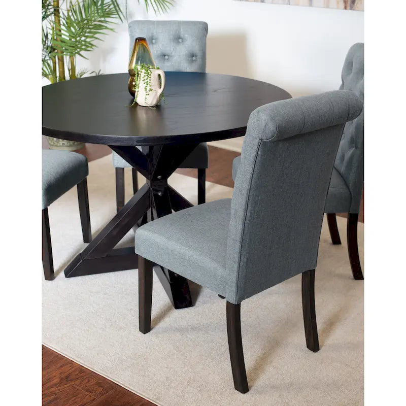 Beige / Blu / Grigio / Viola | Set da pranzo rotondo Cross-Buck | 5 pezzi | 4 posti