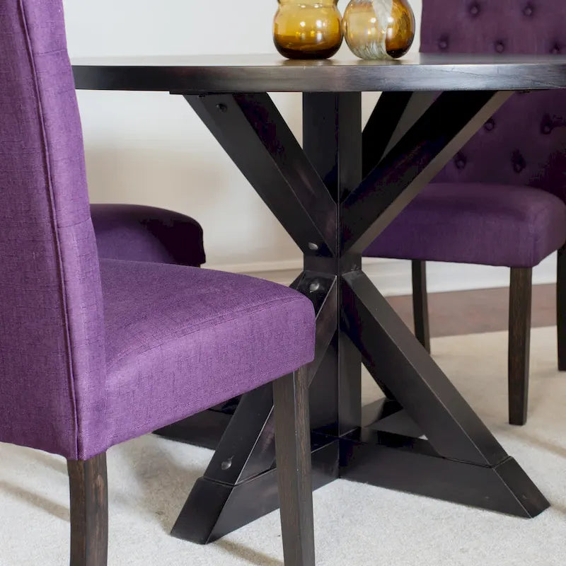 Beige / Blu / Grigio / Viola | Set da pranzo rotondo Cross-Buck | 5 pezzi | 4 posti