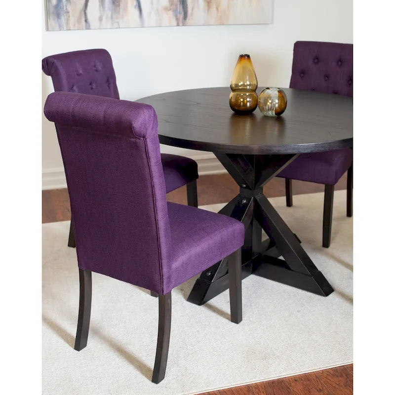 Beige / Blu / Grigio / Viola | Set da pranzo rotondo Cross-Buck | 5 pezzi | 4 posti