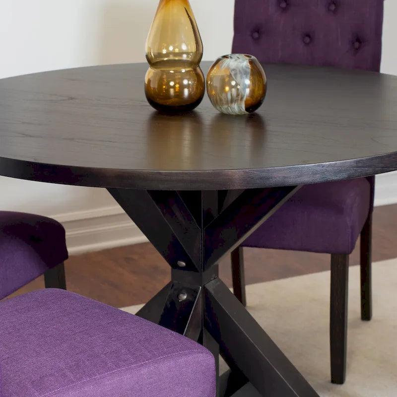 Beige / Blu / Grigio / Viola | Set da pranzo rotondo Cross-Buck | 5 pezzi | 4 posti