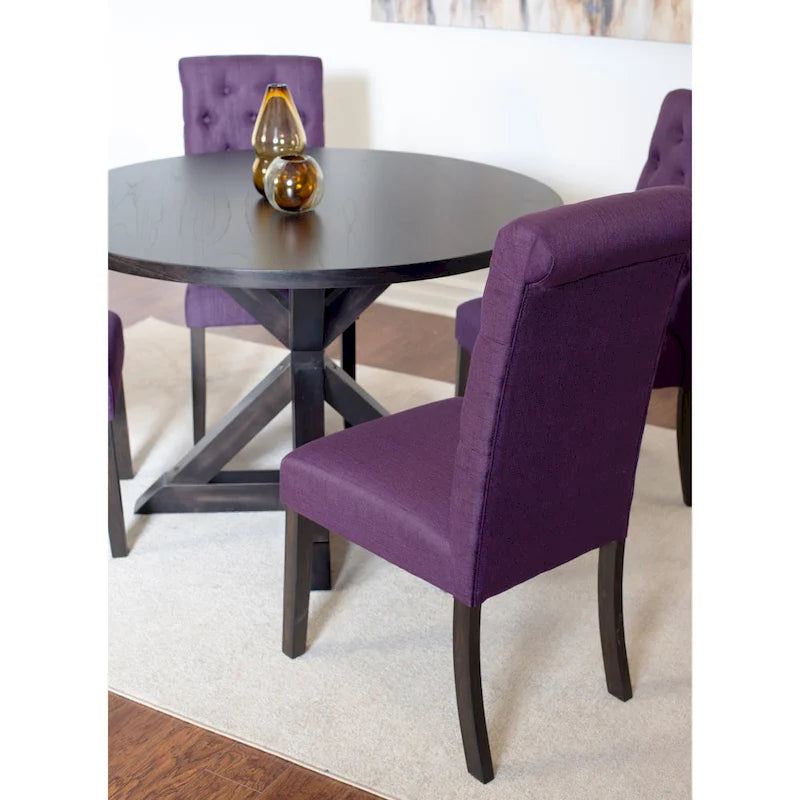 Beige / Blu / Grigio / Viola | Set da pranzo rotondo Cross-Buck | 5 pezzi | 4 posti