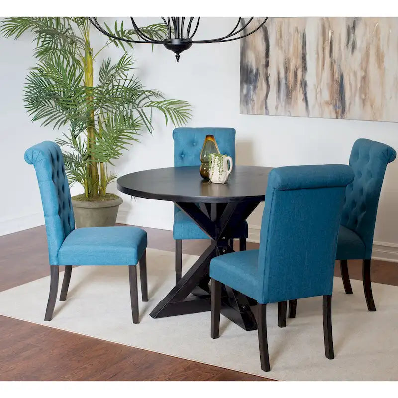 Beige / Blu / Grigio / Viola | Set da pranzo rotondo Cross-Buck | 5 pezzi | 4 posti