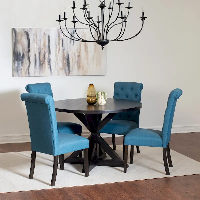 Beige / Blu / Grigio / Viola | Set da pranzo rotondo Cross-Buck | 5 pezzi | 4 posti