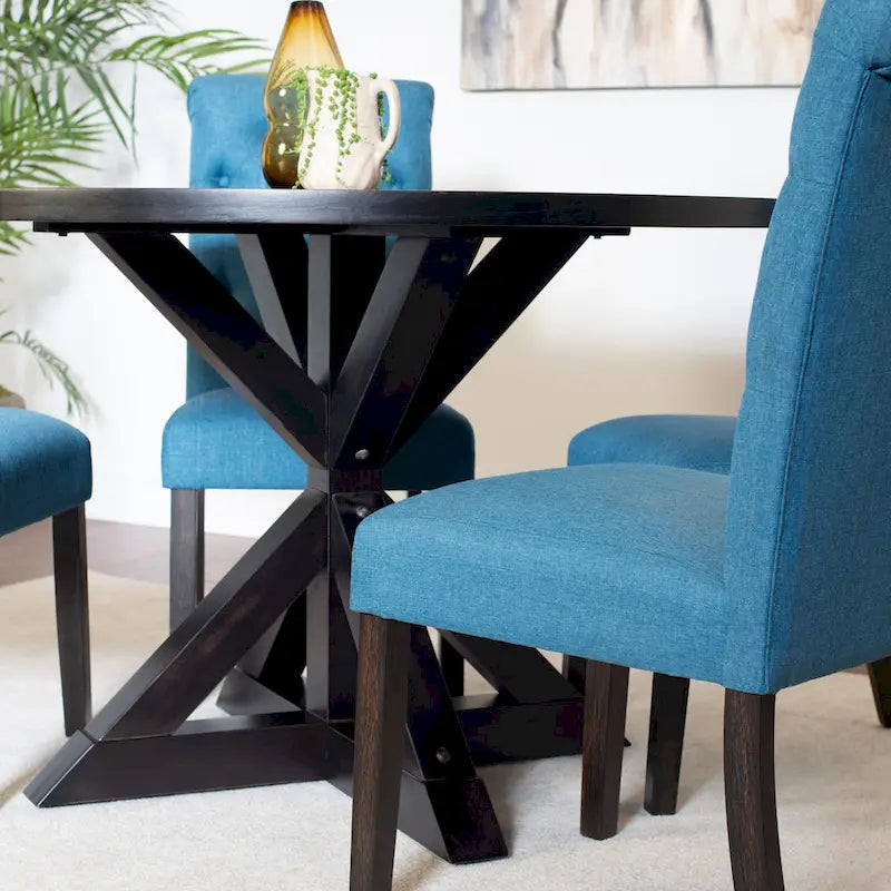 Beige / Blu / Grigio / Viola | Set da pranzo rotondo Cross-Buck | 5 pezzi | 4 posti