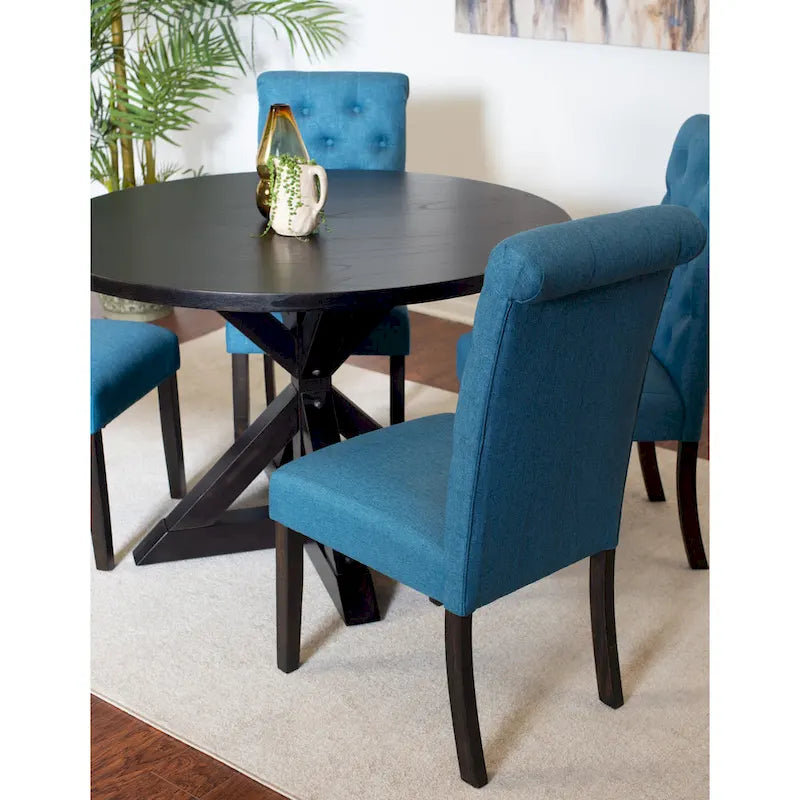 Beige / Blu / Grigio / Viola | Set da pranzo rotondo Cross-Buck | 5 pezzi | 4 posti
