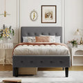 Letto a piattaforma singolo imbottito matrimoniale grigio/beige con 2 cassetti e testiera trapuntata