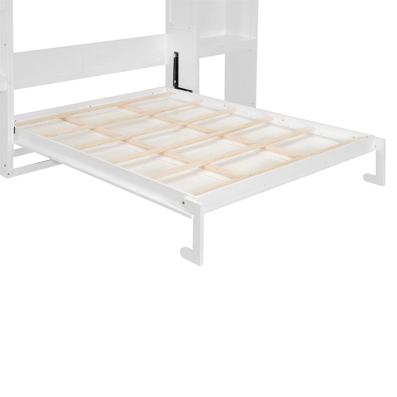 Letto a scomparsa a muro White Queen con scrivania, toeletta e specchio, singolo