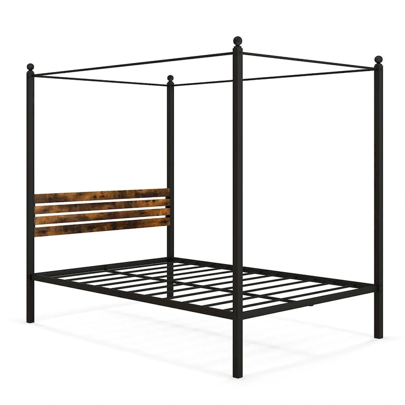 Struttura Letto a Baldacchino 4 Montanti in Metallo Marrone Ruggine e Nero – Singolo / Matrimoniale / Queen