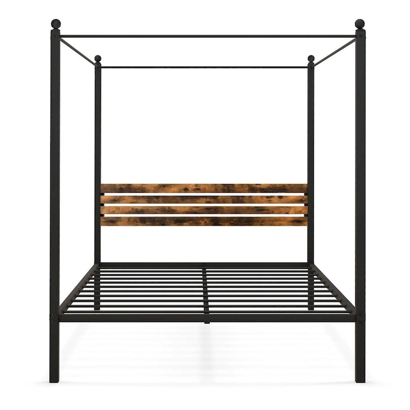 Struttura Letto a Baldacchino 4 Montanti in Metallo Marrone Ruggine e Nero – Singolo / Matrimoniale / Queen