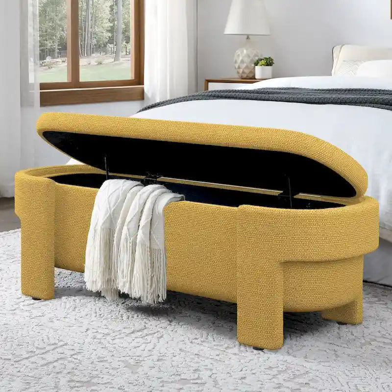 Panca Contenitore in Lino, Blu Scuro / Giallo / Beige, Stile Metà Secolo, 1 Posto