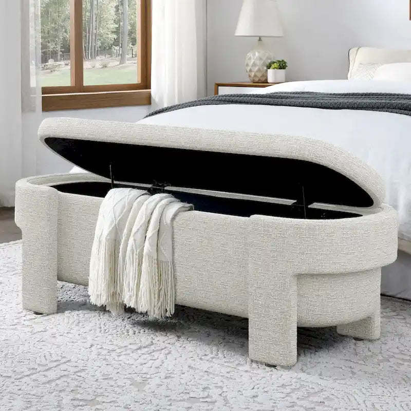 Panca Contenitore in Lino, Blu Scuro / Giallo / Beige, Stile Metà Secolo, 1 Posto