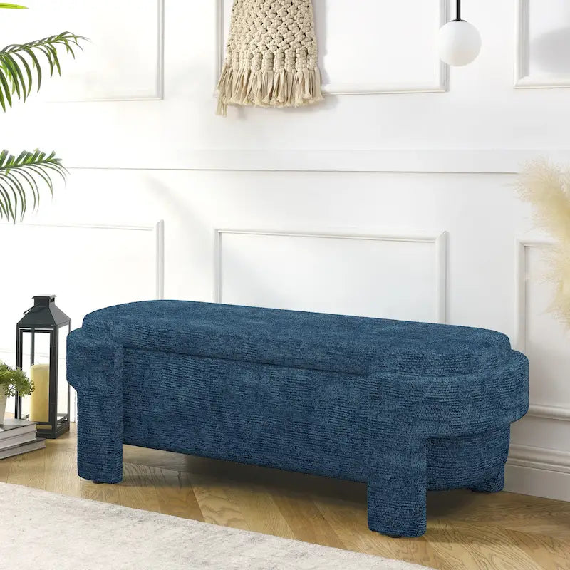 Panca Contenitore in Lino, Blu Scuro / Giallo / Beige, Stile Metà Secolo, 1 Posto