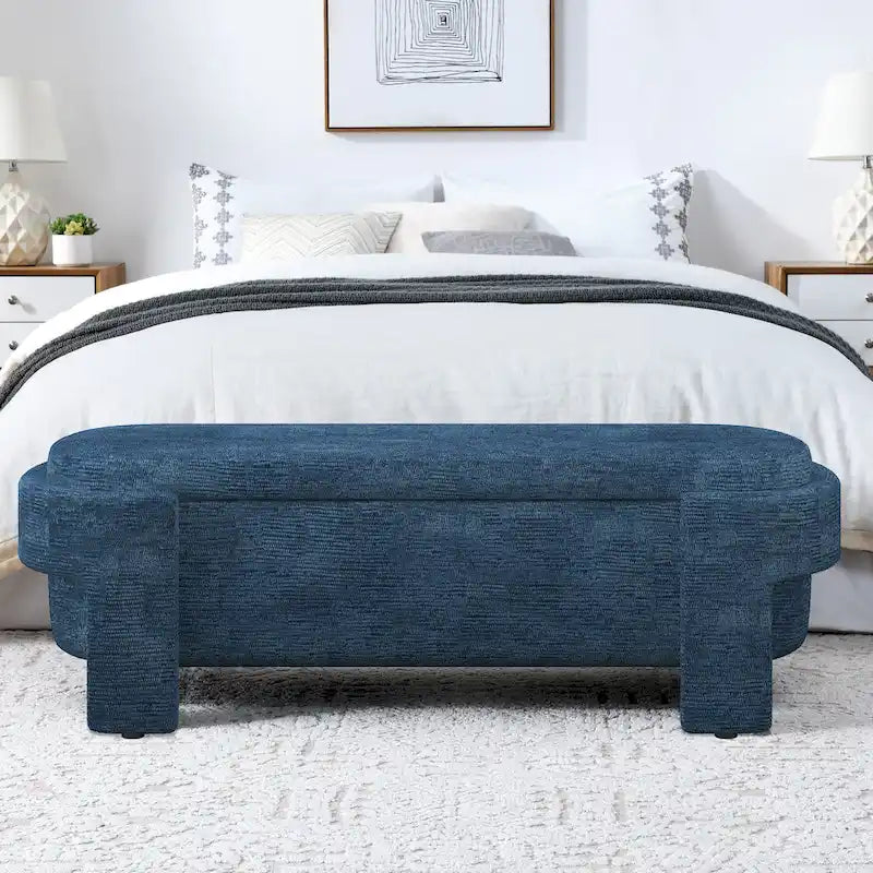 Panca Contenitore in Lino, Blu Scuro / Giallo / Beige, Stile Metà Secolo, 1 Posto